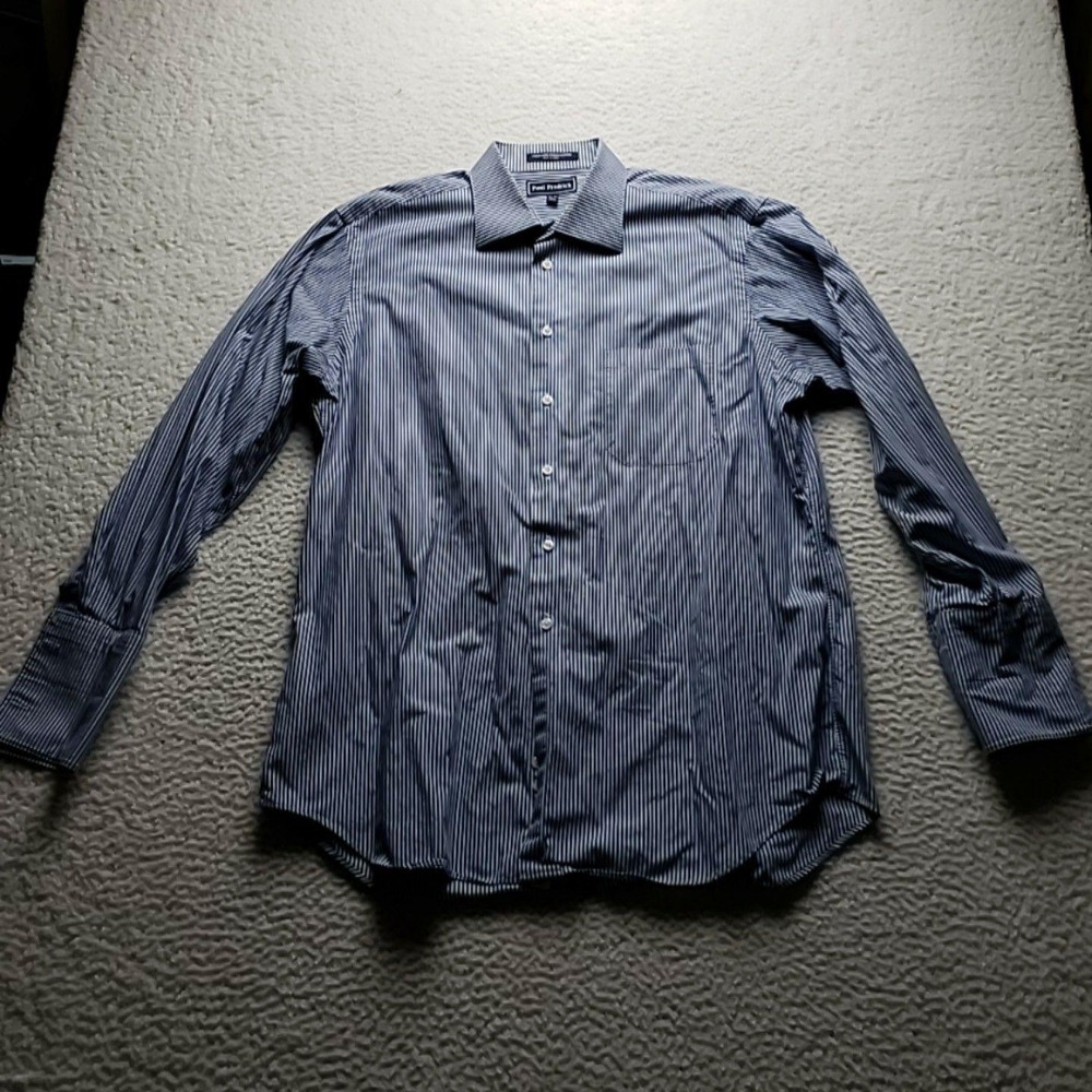 Paul Fredrick Dress Shirt Mens 16.5 34/35 Blue Stripe Classic Fit French Cuff